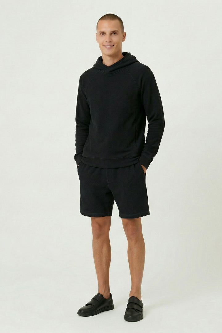 tencel waffle cross over front hoodie
