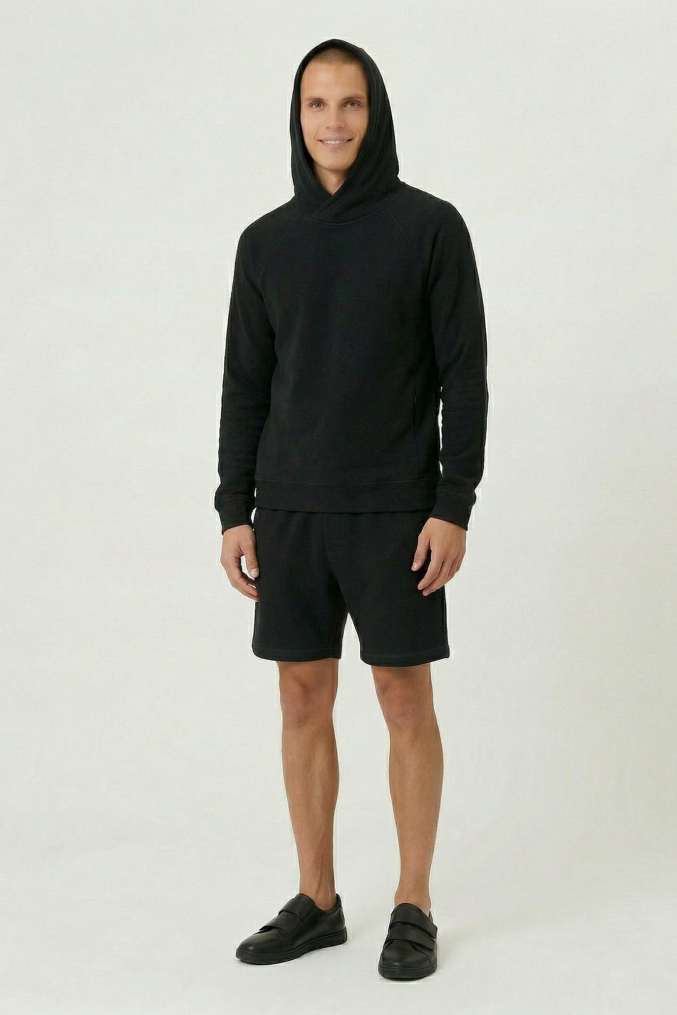 tencel waffle cross over front hoodie