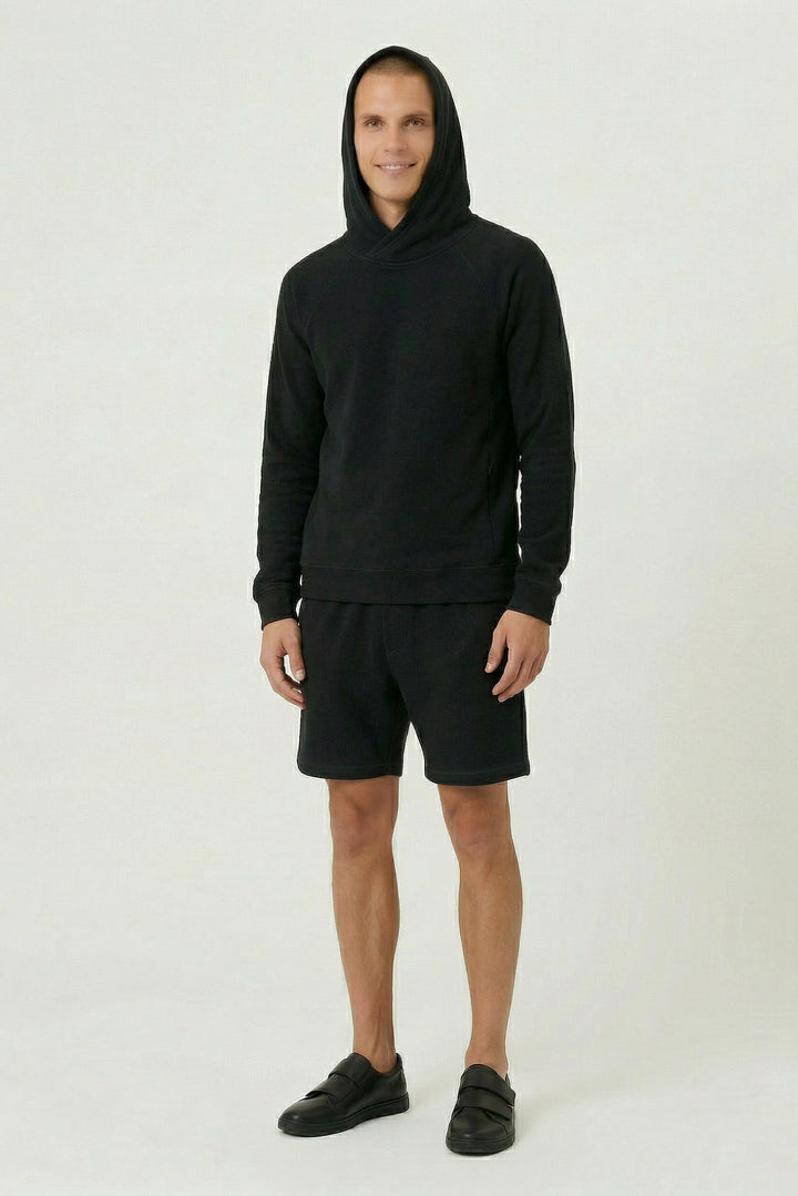tencel waffle cross over front hoodie