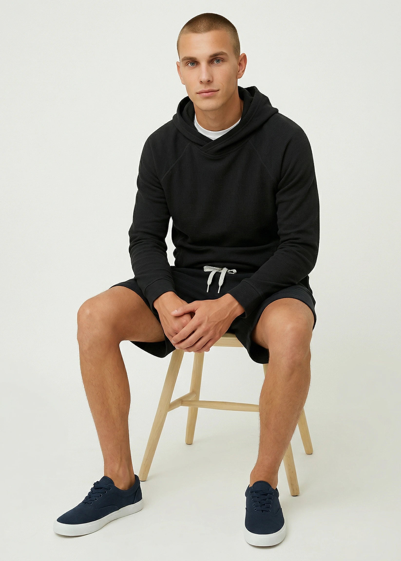 tencel waffle cross over front hoodie