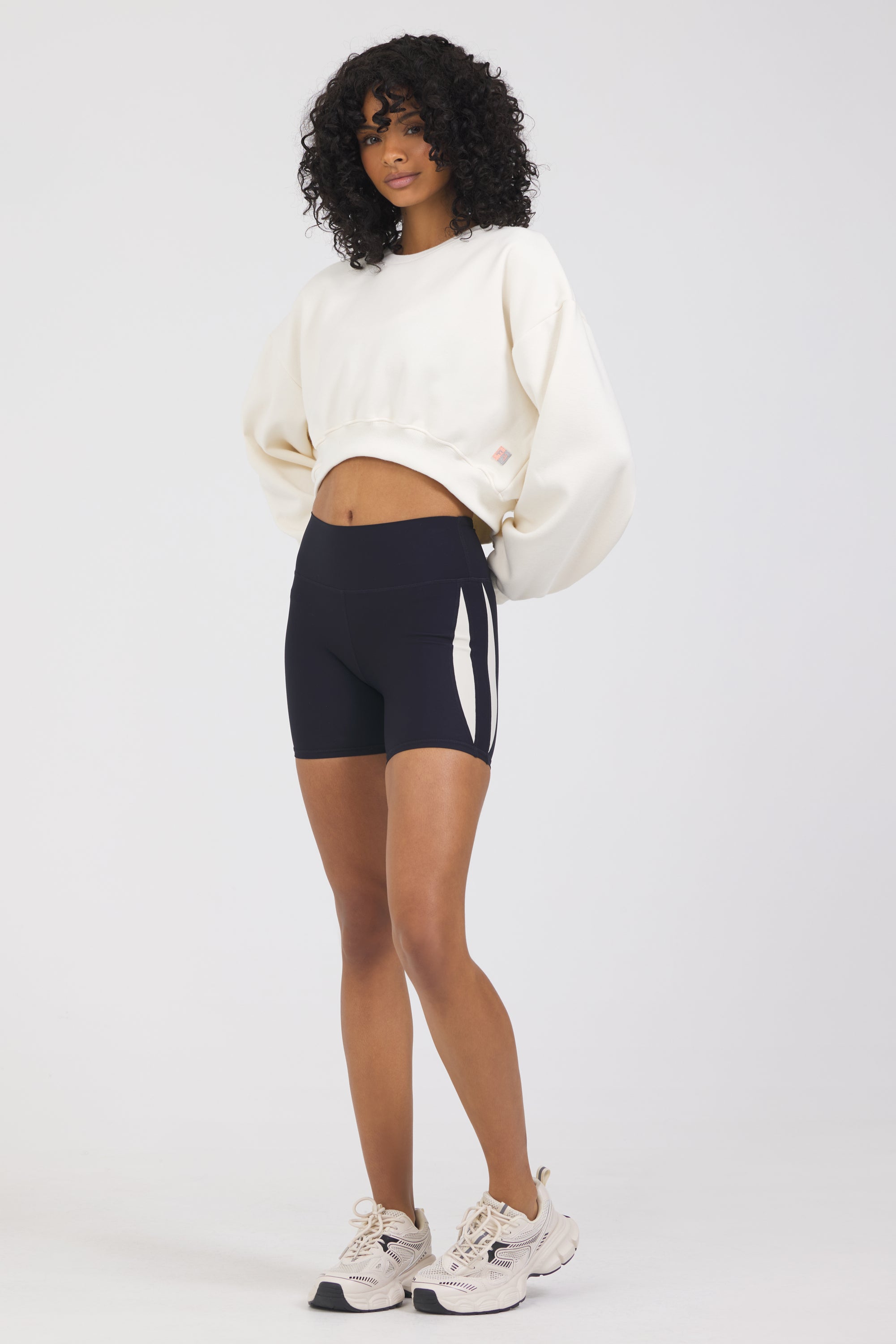Claire fleece cropped long sleeve in bone, from the side