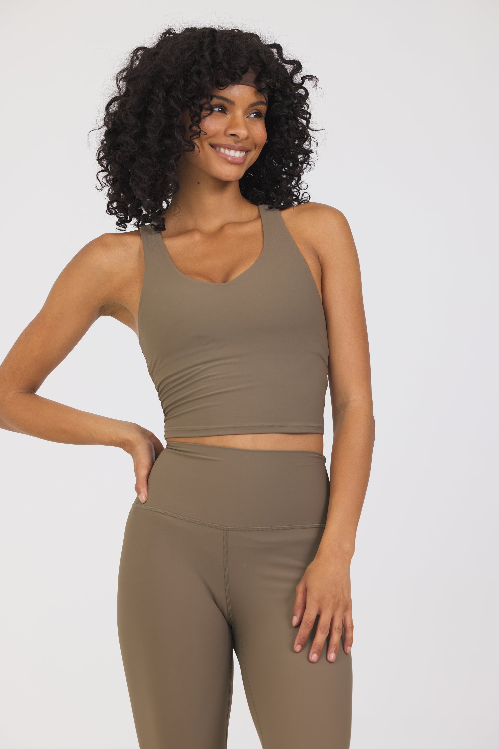 Mandee sweetheart neckline bra with removable bra cups in truffle, from the front