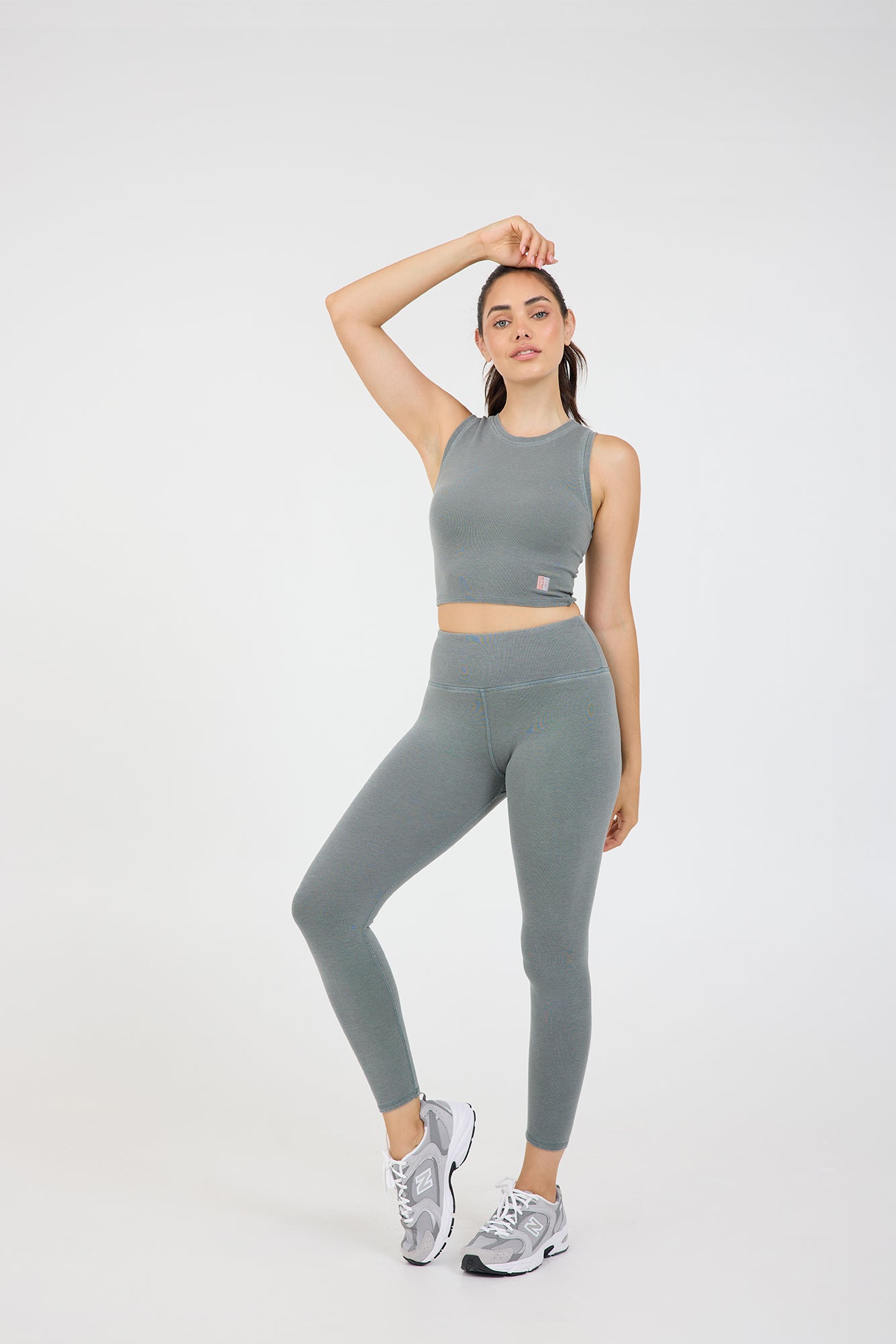 Rib midi tank top in teal, posed from the front