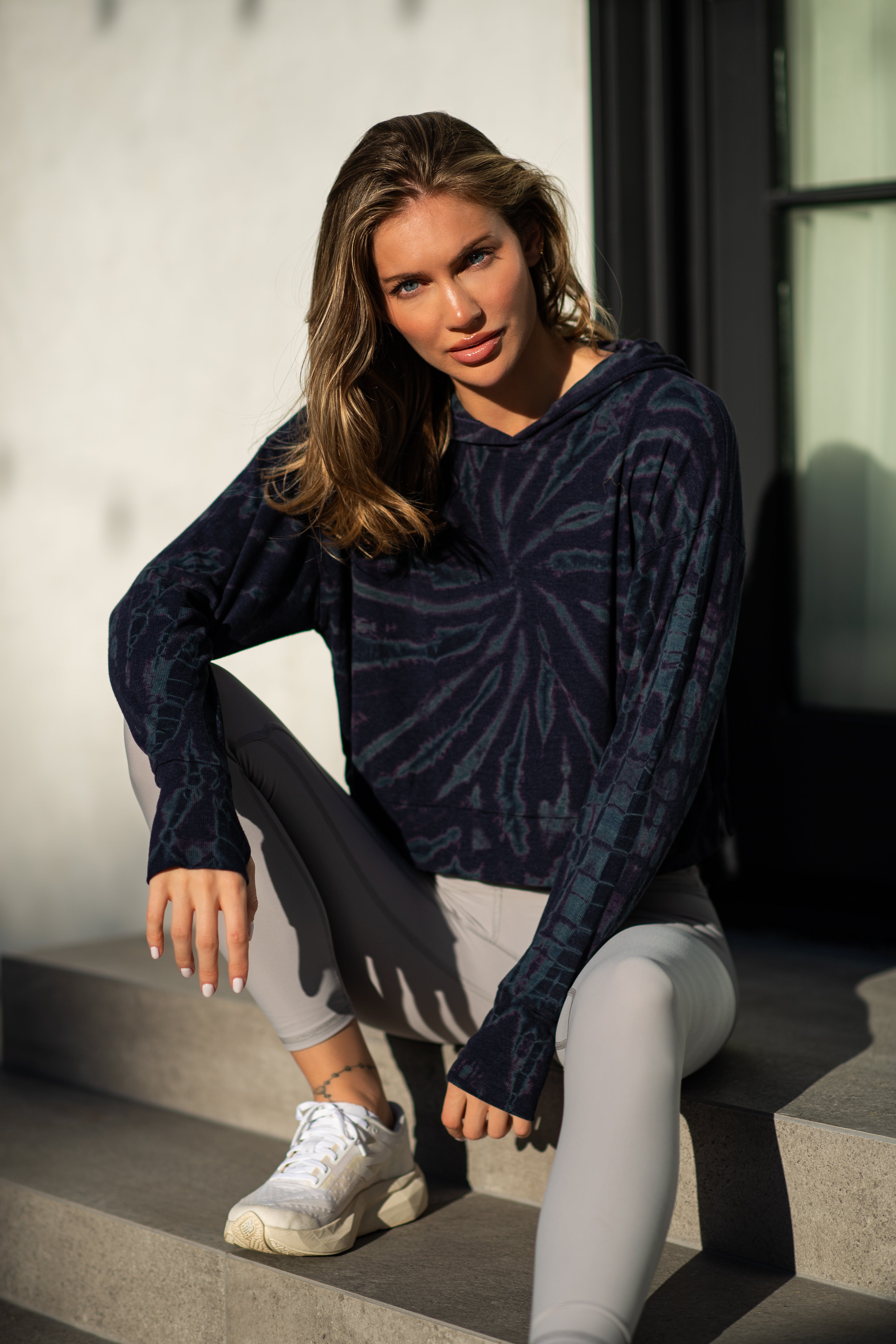 Rib tie dye pullover hoodie in tie dye, from the front