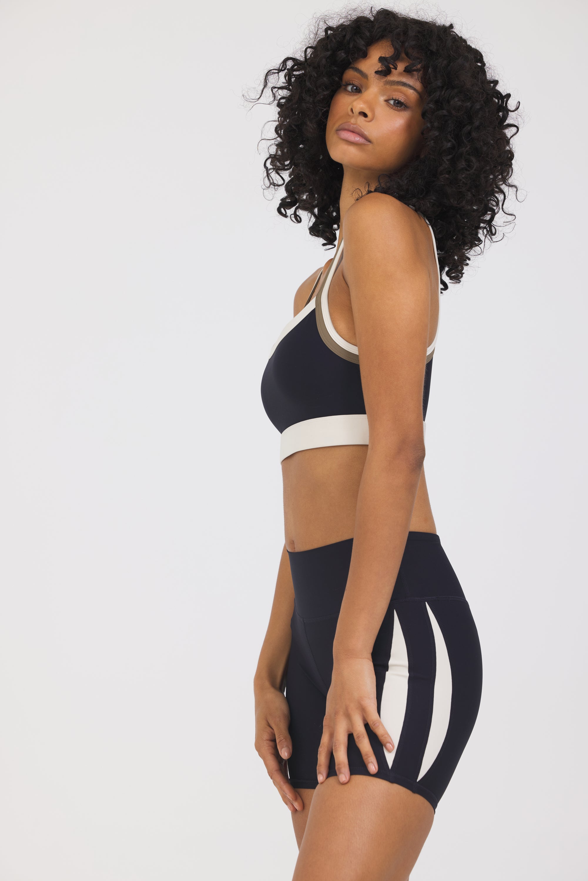 Zoe bra with removable bra cups in truffle, black and cream, from the front